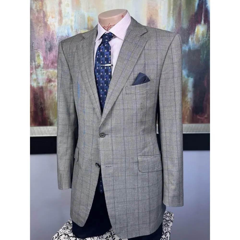 Dunhill Mens Made In Italy Gray Glencheck Blazer 42R Slim Fit
